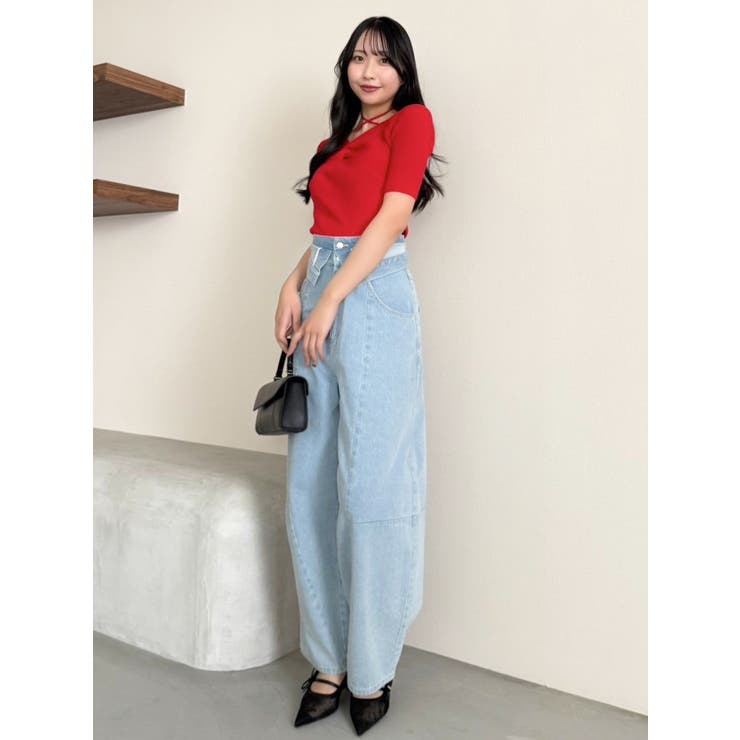 フロントツイストリボン5分袖ニットトップス | dazzlin | 詳細画像24 