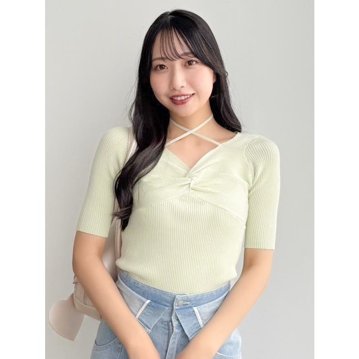 フロントツイストリボン5分袖ニットトップス | dazzlin | 詳細画像31 