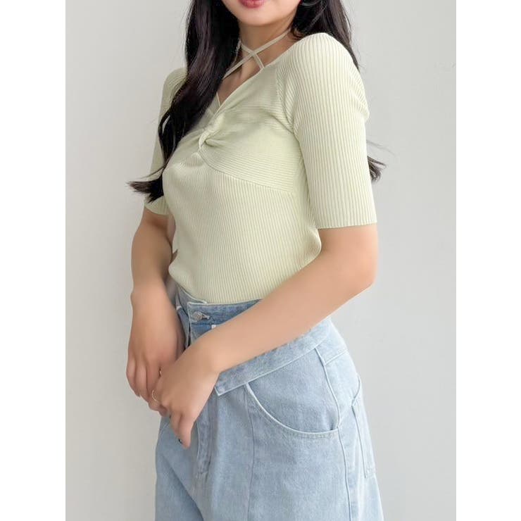 フロントツイストリボン5分袖ニットトップス | dazzlin | 詳細画像32 