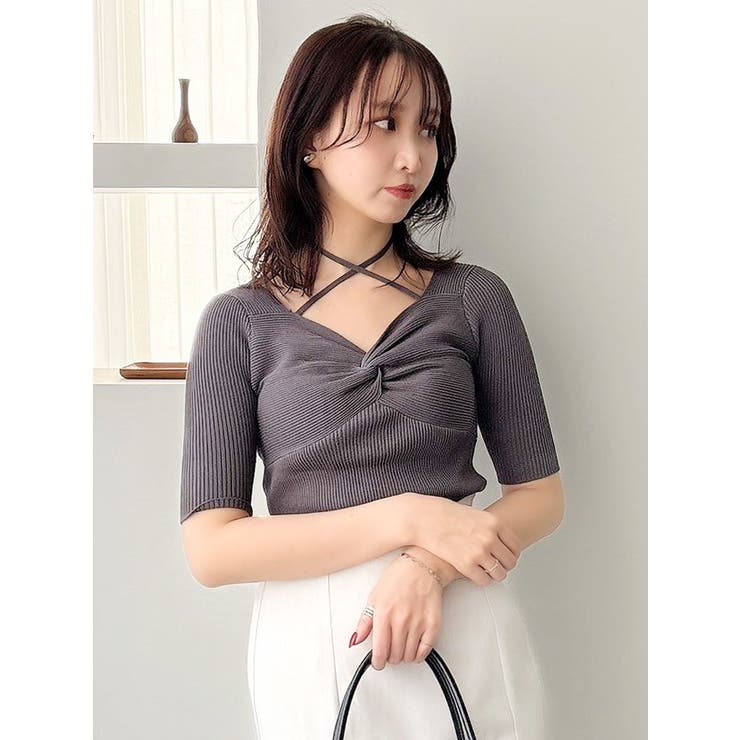 フロントツイストリボン5分袖ニットトップス | dazzlin | 詳細画像8 