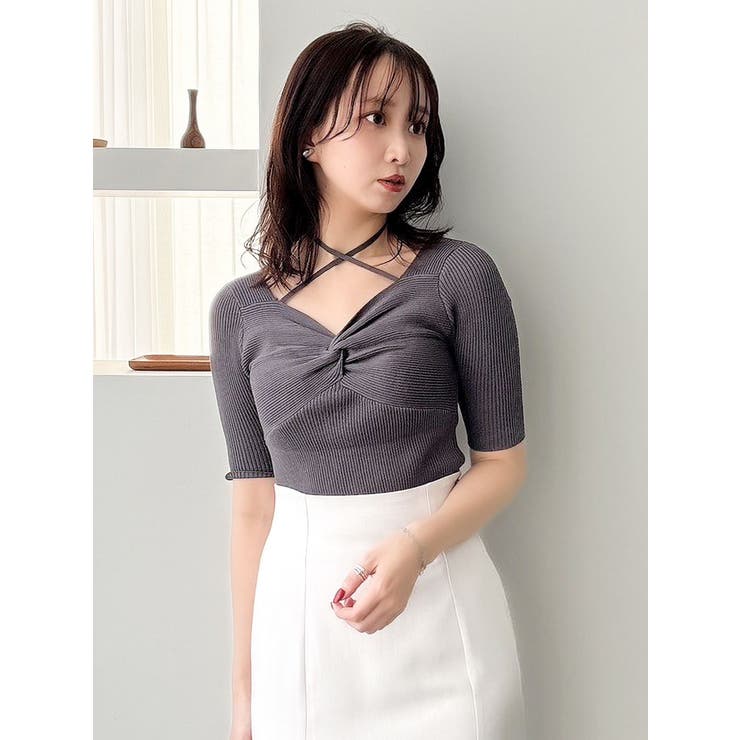 フロントツイストリボン5分袖ニットトップス | dazzlin | 詳細画像9 