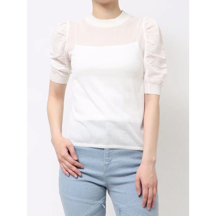 オフホワイト | コンパクトギャザーシアーニットトップス | dazzlin