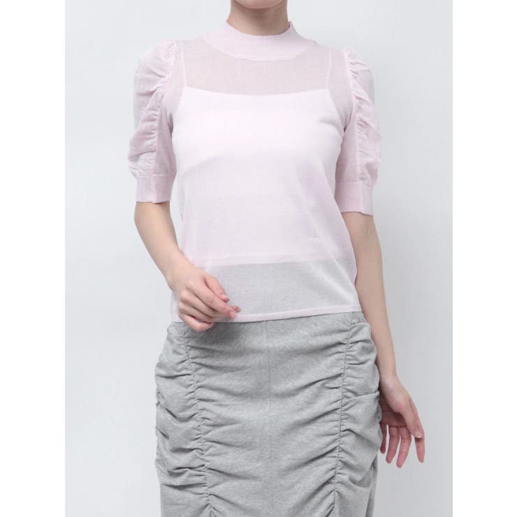 ピンク | コンパクトギャザーシアーニットトップス | dazzlin