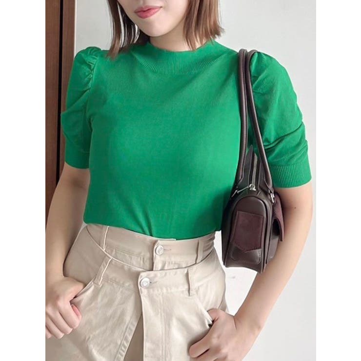 グリーン | コンパクトギャザーシアーニットトップス | dazzlin