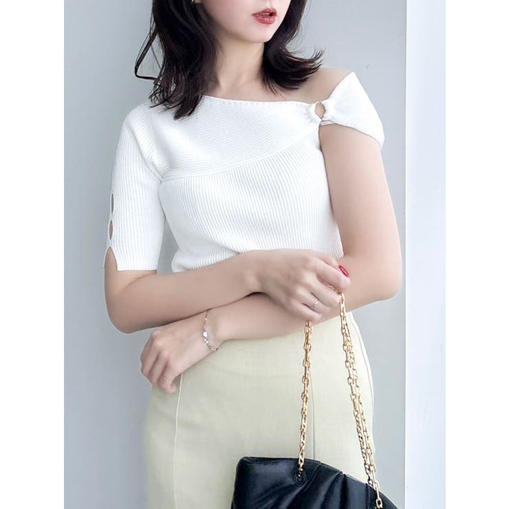 オフホワイト | ワンショルリングリブニット | dazzlin