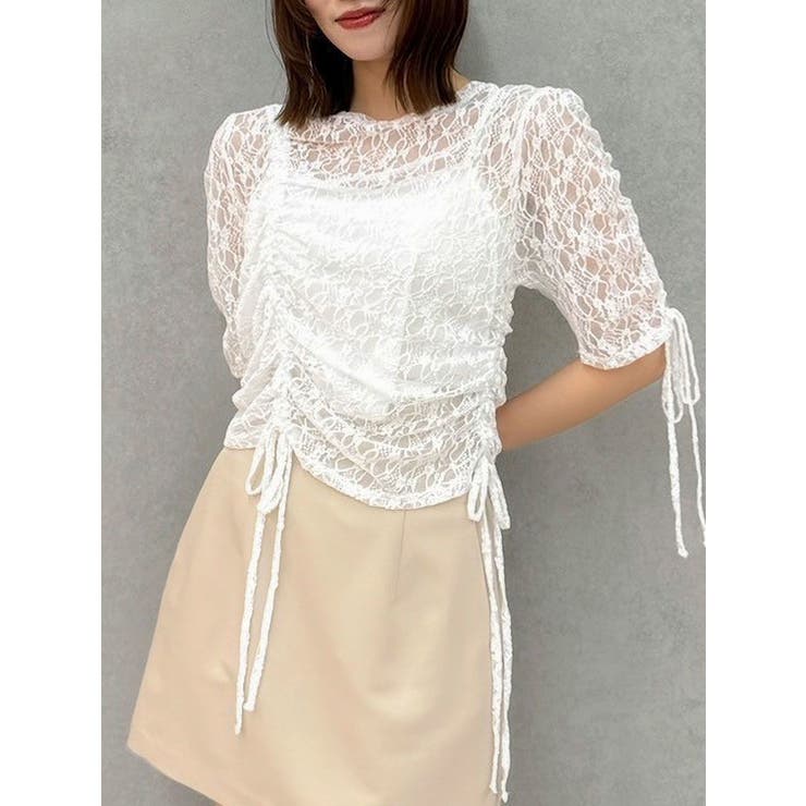 オフホワイト | ギャザーリボンレーストップス | dazzlin