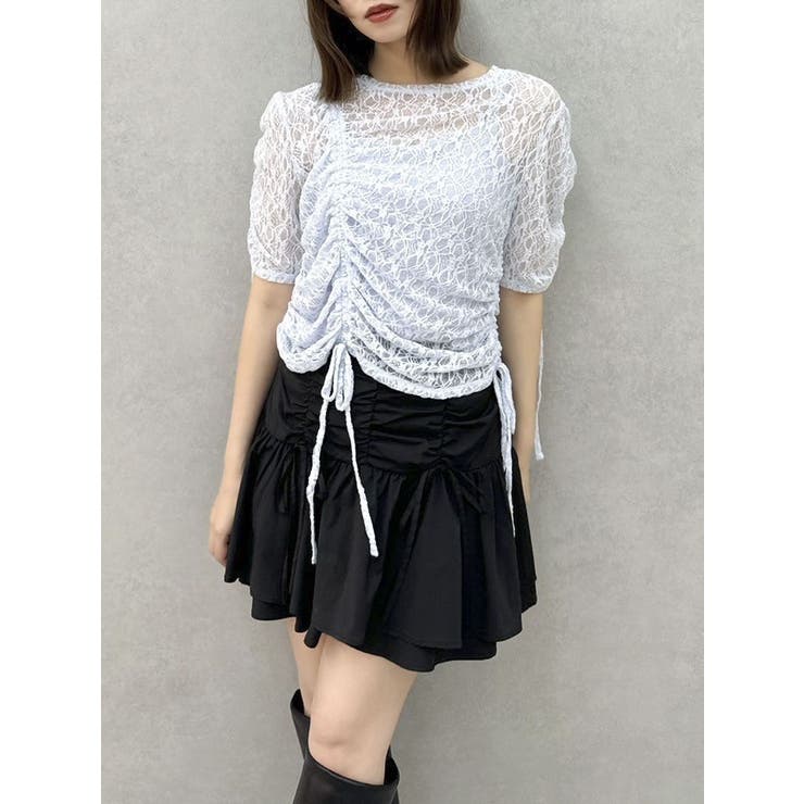 ブルー | ギャザーリボンレーストップス | dazzlin