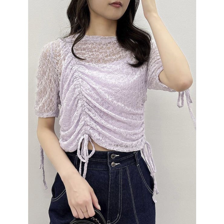 パープル | ギャザーリボンレーストップス | dazzlin