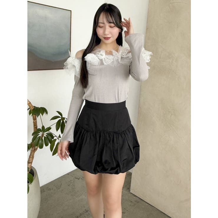 オフショルリボンカットトップス[品番：MKSW0062958]｜dazzlin
