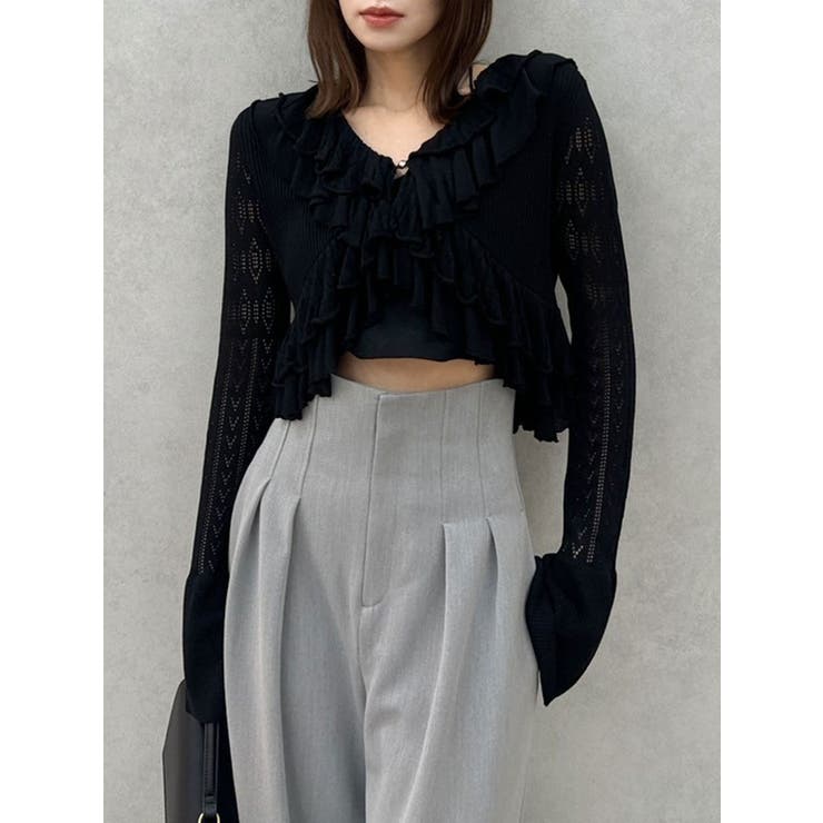 【SALE】　dazzlin ペプラムフリルリボンカーデ　0225228001 ペプラムフリルリボンカーデ[品番：MKSW0061629]｜dazzlin