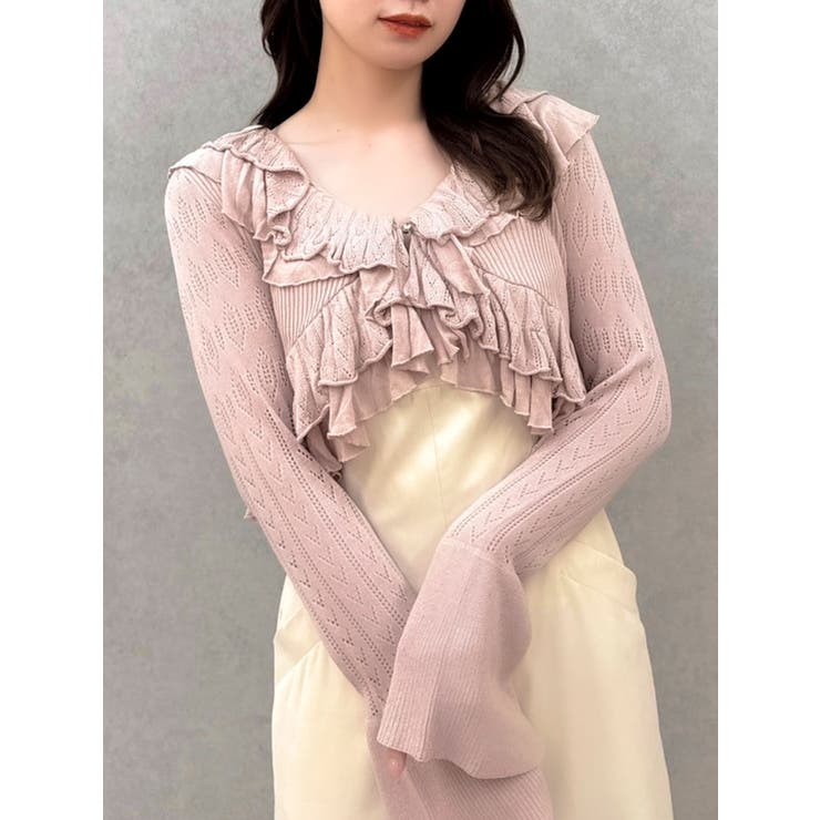 ピンク | ペプラムフリルリボンカーデ | dazzlin