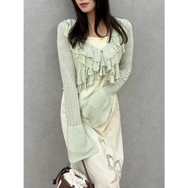 【SALE】　dazzlin ペプラムフリルリボンカーデ　0225228001 ペプラムフリルリボンカーデ[品番：MKSW0061629]｜dazzlin
