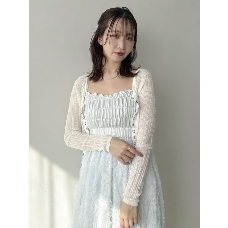 レースホックショートカーデ[品番：MKSW0063398]｜dazzlin