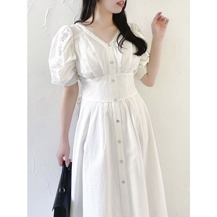 オフホワイト | レースドッキングスリーブワンピース | dazzlin