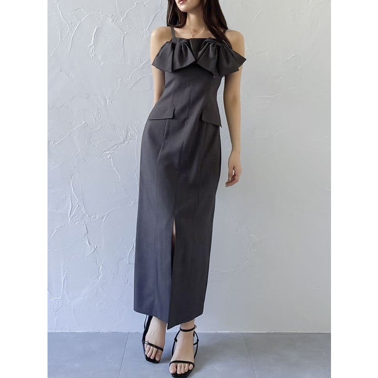 チャコールグレー | ツインリボンディティールワンピース | dazzlin