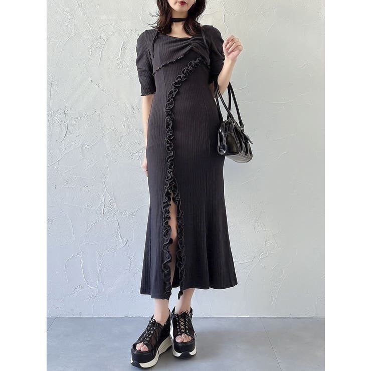 チャコールグレー | アシメレイヤードカットワンピース | dazzlin