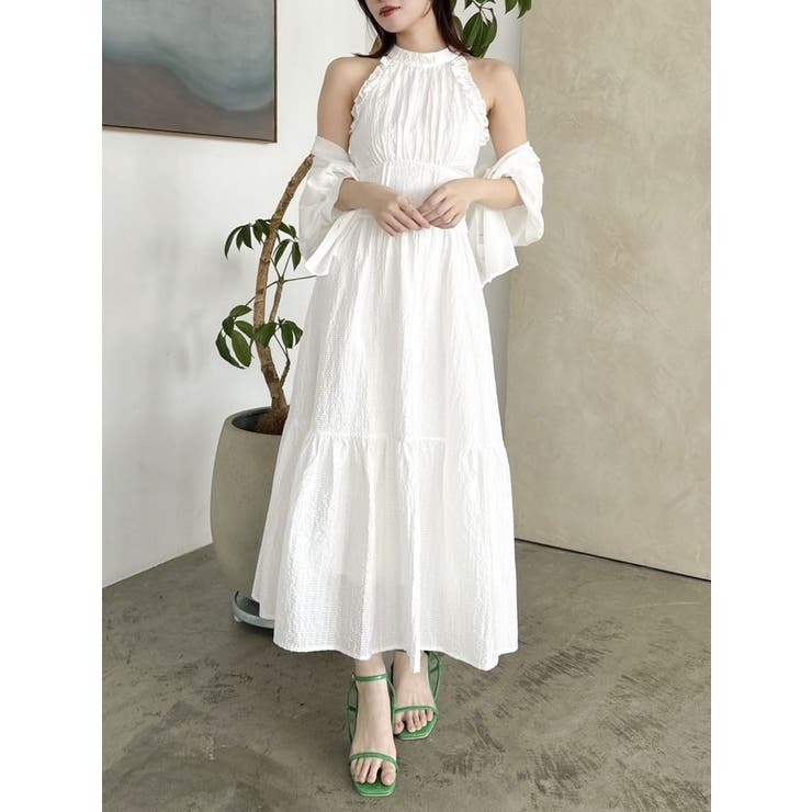 【新品】ダズリン　白　ワンピース S 新品 dazzlin 白 ワンピース シャツワンピース ギャザービスチェ