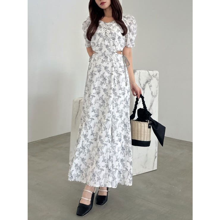 ウエストカットアウトパイピングワンピース[品番：MKSW0063664