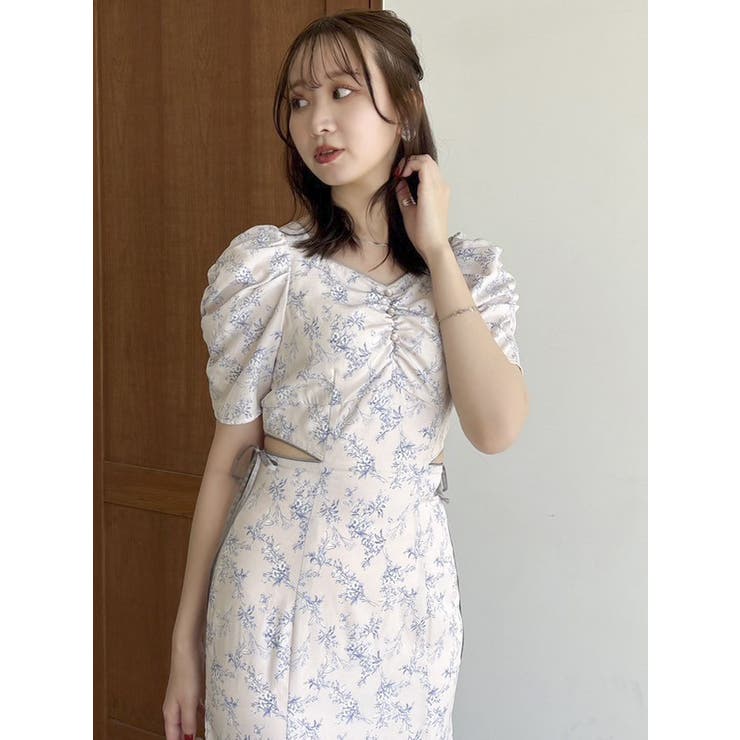 ウエストカットアウトパイピングワンピース[品番：MKSW0063664