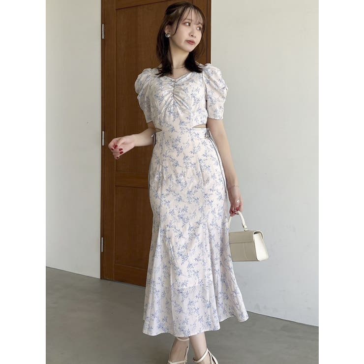 ウエストカットアウトパイピングワンピース[品番：MKSW0063664