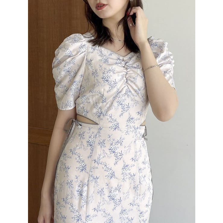 ウエストカットアウトパイピングワンピース[品番：MKSW0063664