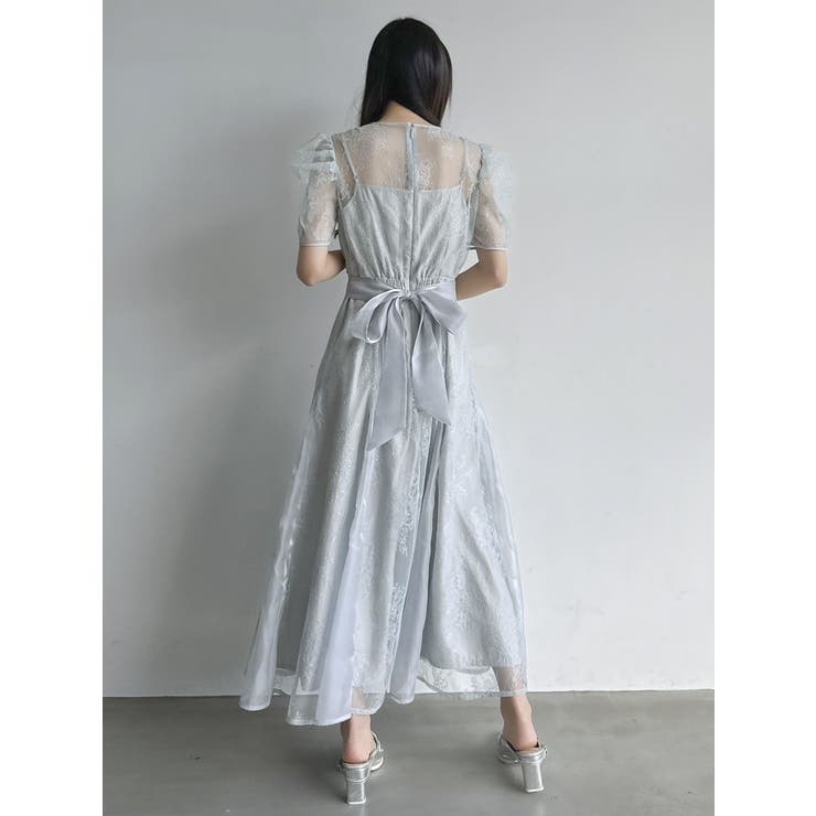 ラメチュールレースパイピングドレス[品番：MKSW0064003]｜dazzlin