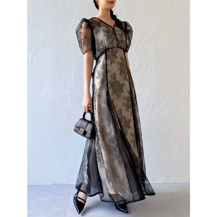 ラメチュールレースパイピングドレス[品番：MKSW0064003]｜dazzlin