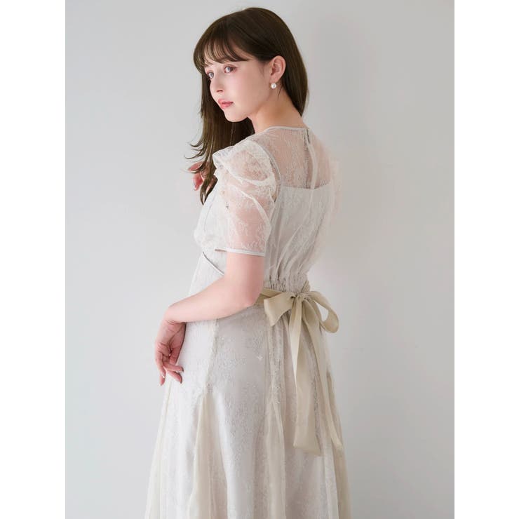 dazzlinラメチュールレースパイピングドレスs ラメチュールレースパイピングドレス[品番：MKSW0064003]｜dazzlin