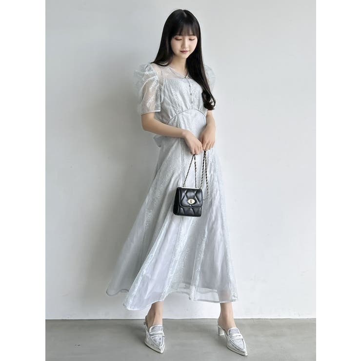 ラメチュールレースパイピングドレス[品番：MKSW0064003]｜dazzlin