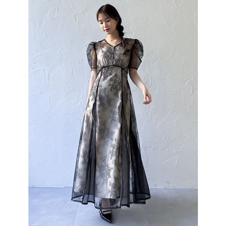 新品タグ付き　ダズリン　エアリーレースブルゾン セール】レースドッキングスリーブワンピース（ワンピース