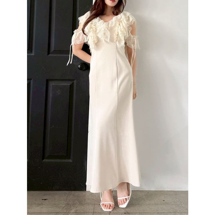 アイボリー | ラッフルリブワンピース | dazzlin