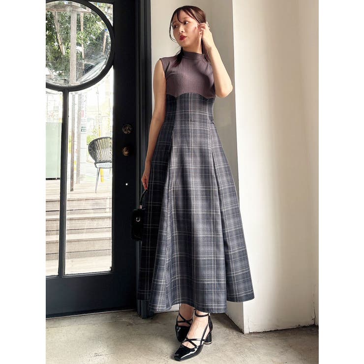 復刻】チェックノースリーブコルセットワンピース[品番：MKSW0064227