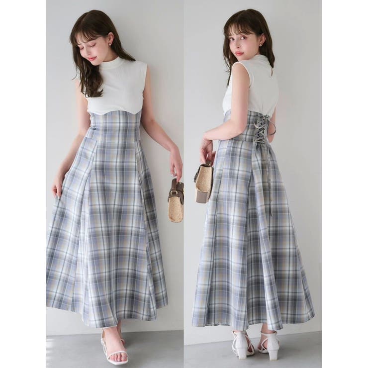 チェックノースリーブコルセットワンピース dazzlin（ダズリン）の「【WEB限定ITEM】チェックノースリーブ