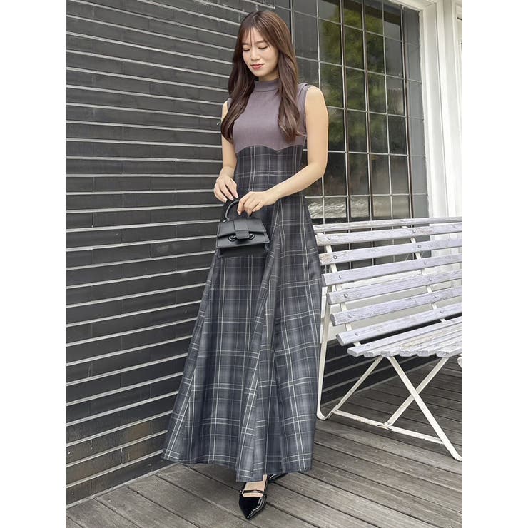 復刻】チェックノースリーブコルセットワンピース[品番：MKSW0064227