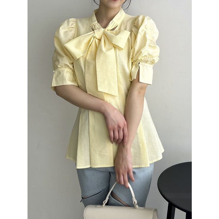 【SALE】　dazzlin ペプラムタックボウタイブラウス　0225304003 ダズリン dazzlin ペプラムタックボウタイブラウス （ブルー