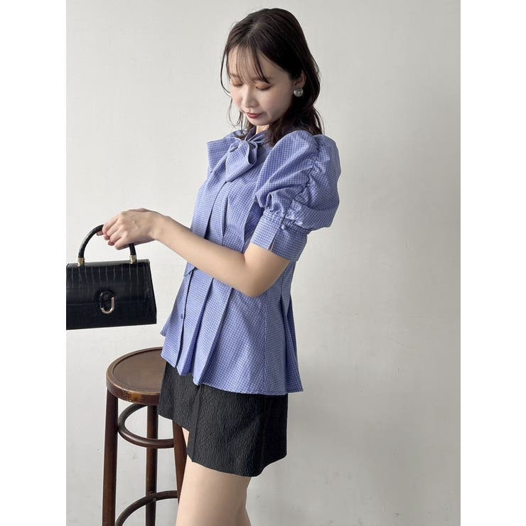 【SALE】　dazzlin ペプラムタックボウタイブラウス　0225304003 ダズリン dazzlin ペプラムタックボウタイブラウス （ブルー