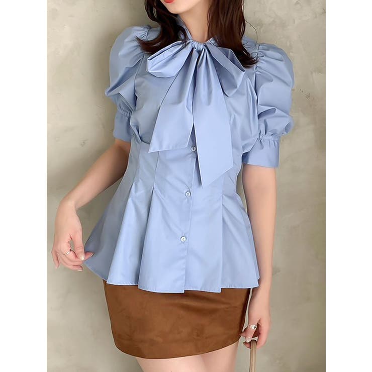 【SALE】　dazzlin ペプラムタックボウタイブラウス　0225304003 ペプラムタックボウタイブラウス[品番：MKSW0064008]｜dazzlin