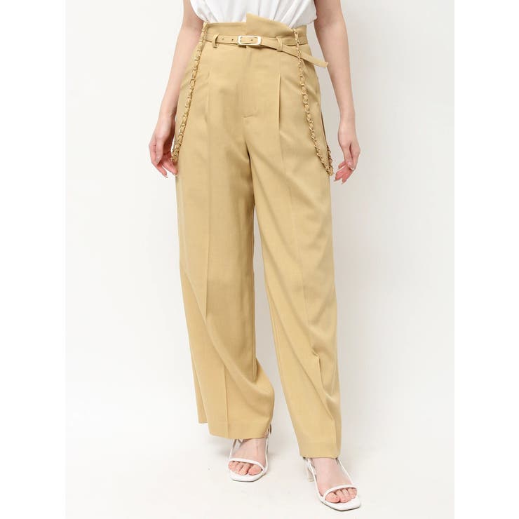 イエロー | ハイウエストチェーンサス付パンツ | dazzlin