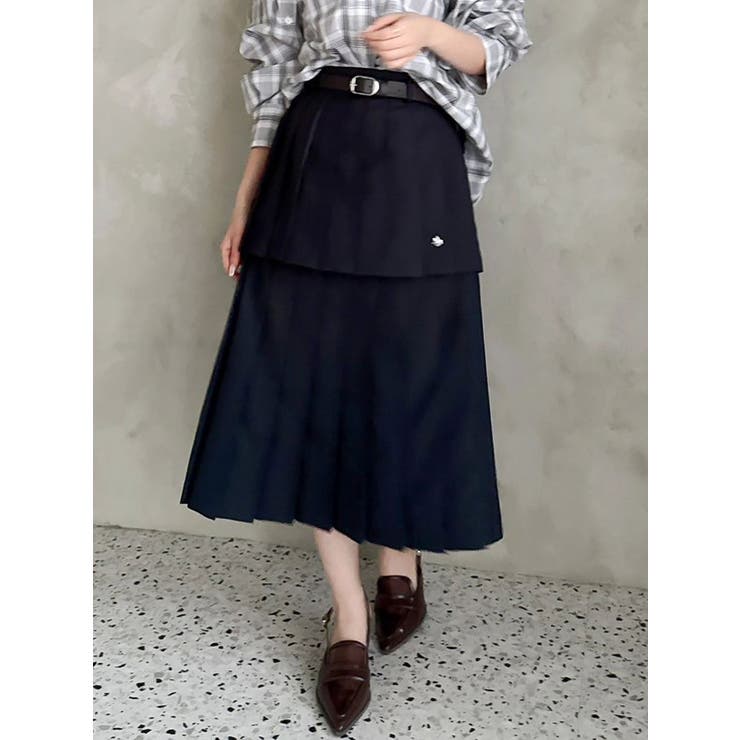 ネイビー | 【POLO BCSコラボ/再生産】レイヤードプリーツミディスカート | dazzlin