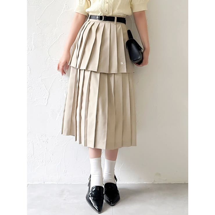 ベージュ | 【POLO BCSコラボ/再生産】レイヤードプリーツミディスカート | dazzlin