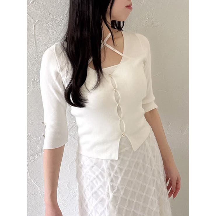 オフホワイト | ハーフスリーブレイヤードカーデトップス | dazzlin