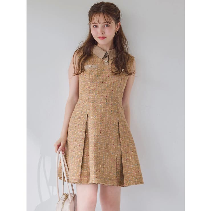 シャツカラーツイードミニワンピース | dazzlin | 詳細画像4 