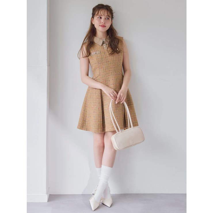 dazzlin シャツカラーツイードミニワンピース　アイボリー　S ダズリン dazzlin シャツカラーツイードミニワンピース