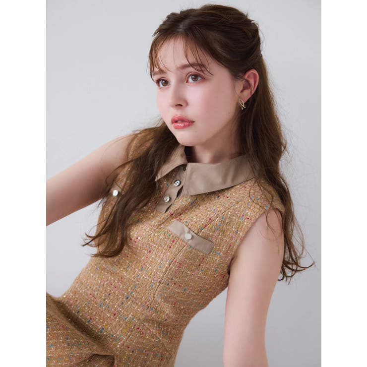 シャツカラーツイードミニワンピース | dazzlin | 詳細画像6 