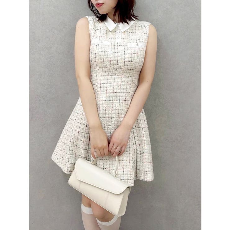 アイボリー | シャツカラーツイードミニワンピース | dazzlin