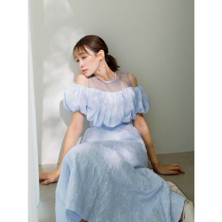 ブルー | 【藤井サチコラボ】ジャカードバルーンスリーブドレス | dazzlin