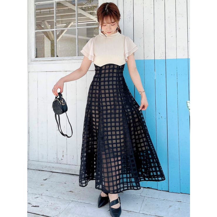 【 新品・ タグ付】 dazzlin チェック コルセット ワンピ Navy 新品・ タグ付】 dazzlin ビッグカラー チェック コルセット