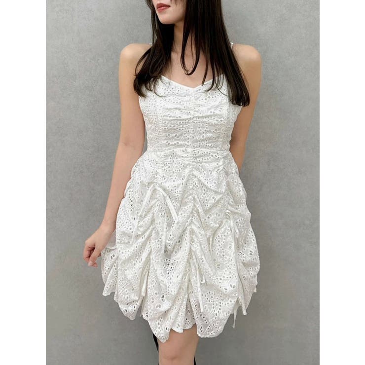 オフホワイト | ギャザーリボンミニワンピース | dazzlin