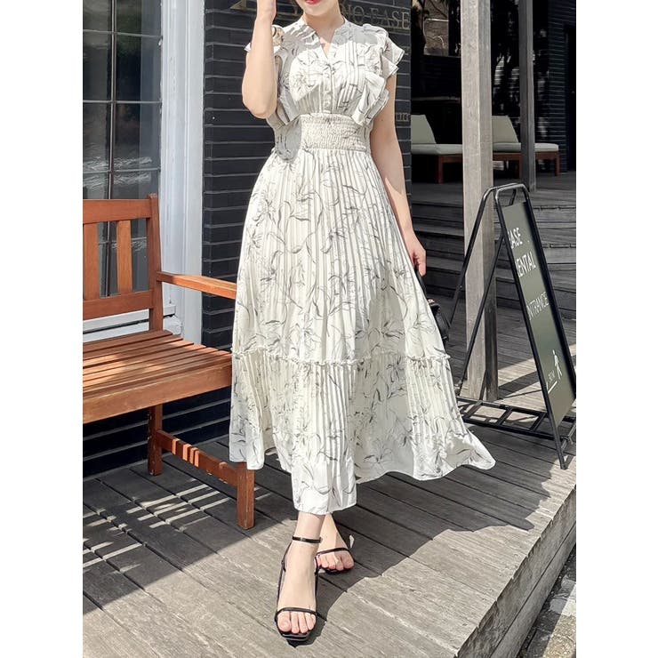 新色登場】パイピングフラワープリーツワンピース[品番：MKSW0064940