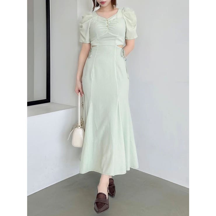 グリーン | ウエストカットアウトパイピングワンピース | dazzlin